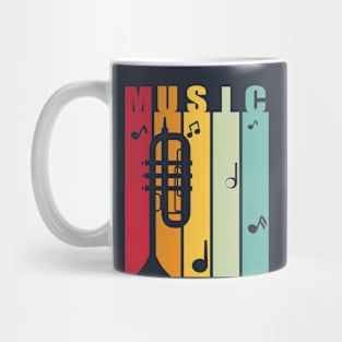 Music word and trumpet over stripes Mug